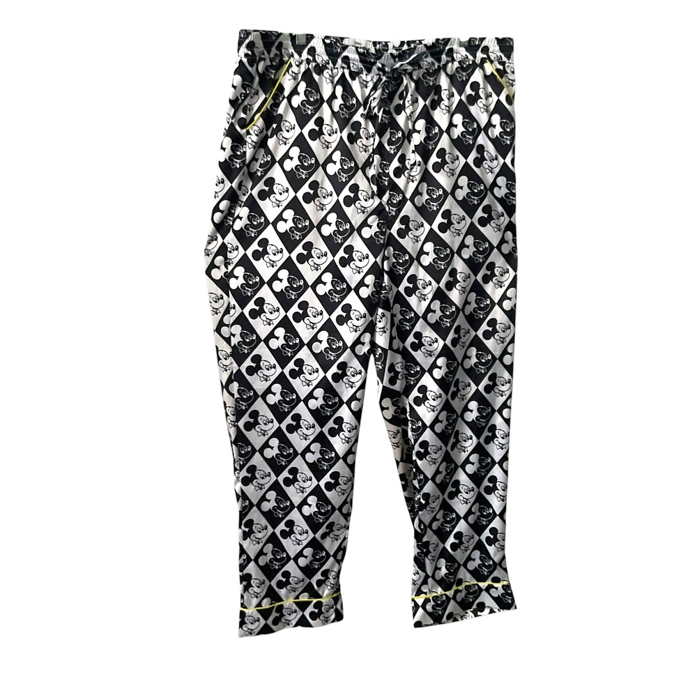Disney Mickey Mouse Pajama Pants Womens XL Black White Harlequin‎ Diamond Print - Picture 2 of 7